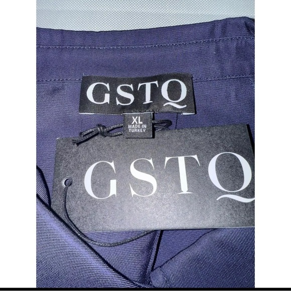 Blue Cyberpunk Academia GSTQ NWT Cropped collar shirt snap buttons XL Business - Picture 5 of 8